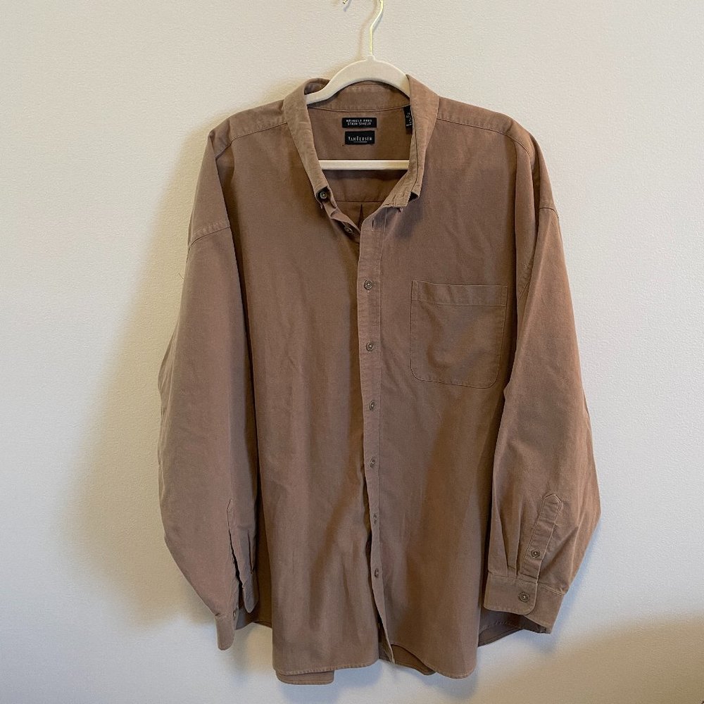 Van Heusen Men’s Shirt 3XLT Long Sleeve Big & Tall Wrinkle-Free Tan Cotton Blend